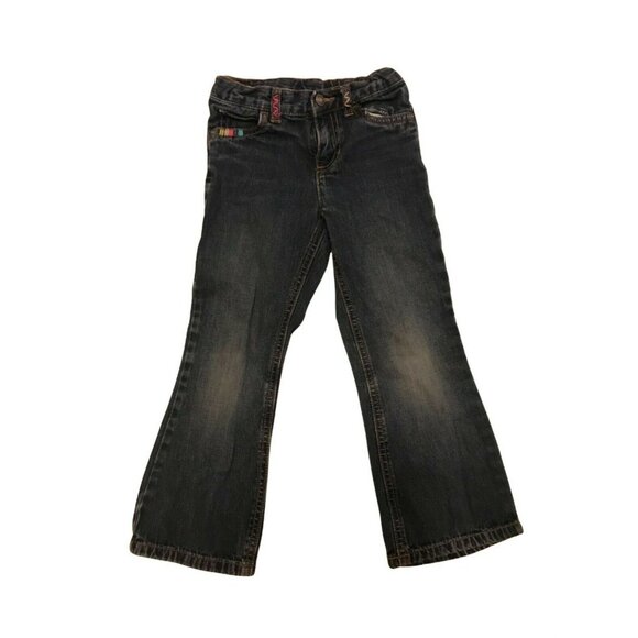 Girls Carters Jeans Embroidered Hearts Colorful Stitching Sz 5 Elastic Waistband - Picture 1 of 4